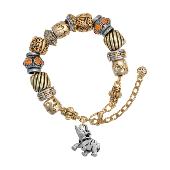 Silvertone Elephant Two Tone Christian Bead Bracelet