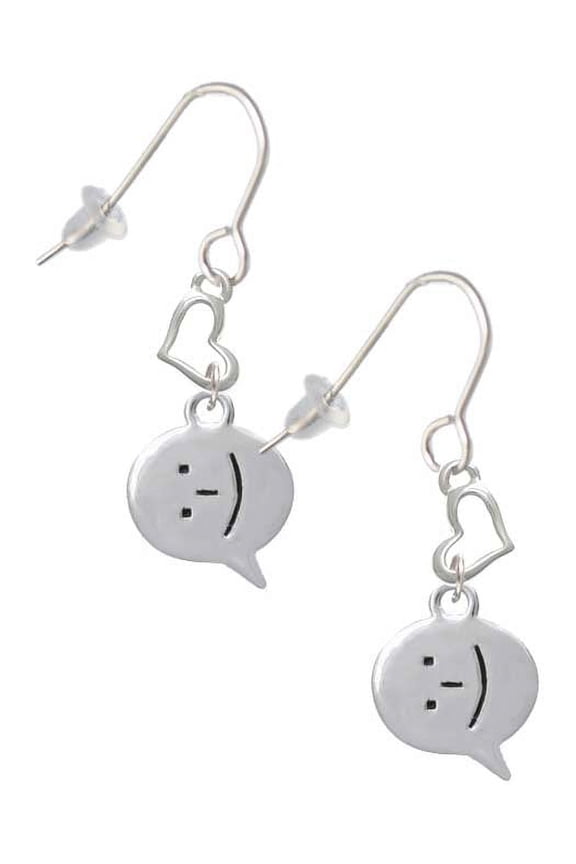 Silvertone Emoticon :-) - Smiling - Heart French Earrings