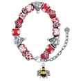 thumbnail image 1 of Silvertone Enamel Bee Red Christmas Bead Bracelet, 1 of 4