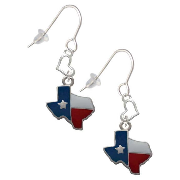 Silvertone Enamel Lone Star Texas Heart French Earrings