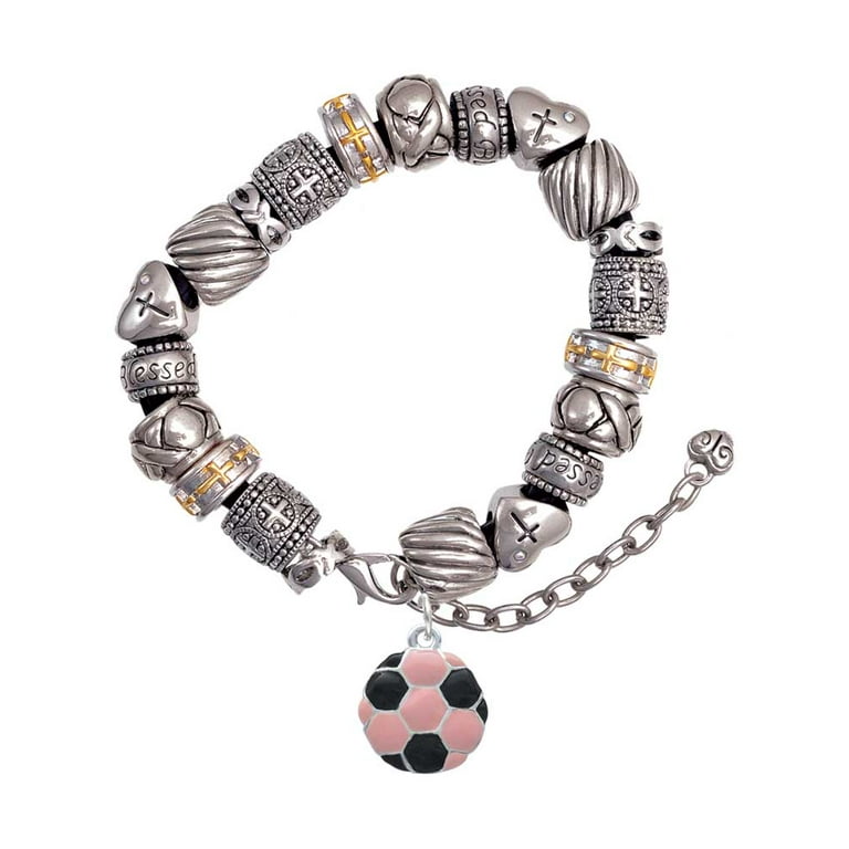 Silvertone Enamel Pink Soccer ball Silver Tone Christian Bead