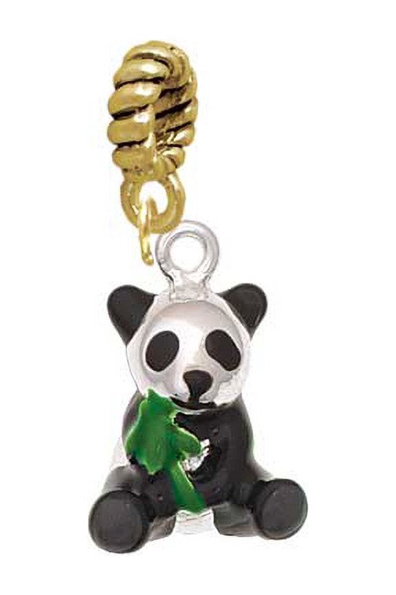 Silvertone Enamel Sitting Panda - Goldtone Charm Bead