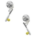 thumbnail image 1 of Silvertone Enamel Softball and Bat Clear Crystal Clip On Earrings, 1 of 3
