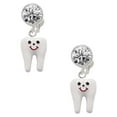 thumbnail image 1 of Silvertone Enamel Tooth Clear Crystal Clip On Earrings, 1 of 3