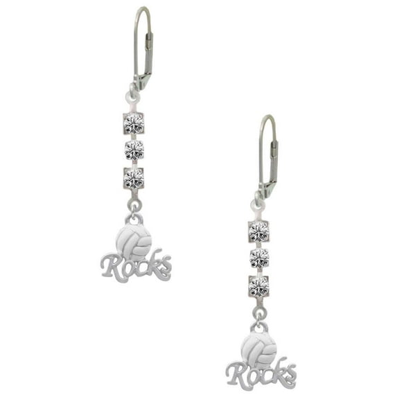 Silvertone Enamel Volleyball ''Rocks'' Crystal Madison Leverback Earrings