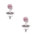 thumbnail image 1 of Delight Jewelry Silvertone Engraveable Caduceus - Pink Crystal Clip on Earrings, 1 of 5