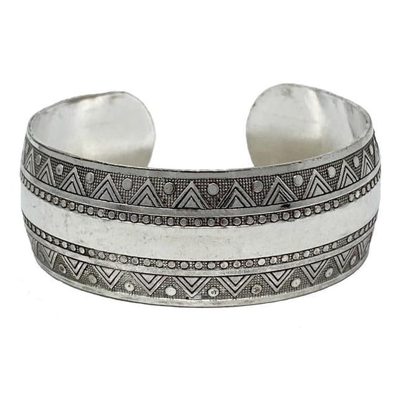 Silvertone Etched Chunky Bracelets - Triangles