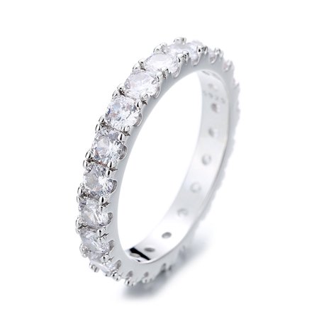 Silvertone Eternity Ring With Simulated Diamonds