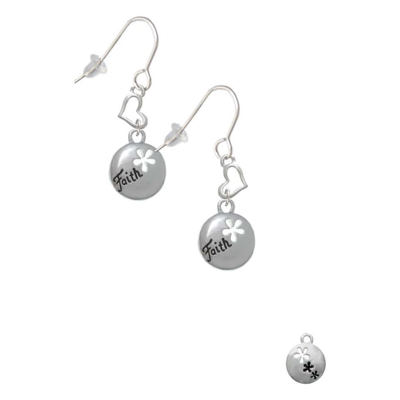 Silvertone Faith Disc with Cutout Flower Heart French Earrings