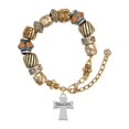 thumbnail image 1 of Silvertone Faith Flat Cross Two Tone Christian Bead Bracelet, 1 of 4