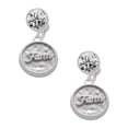 thumbnail image 1 of Silvertone Faith - Round Seal Clear Crystal Clip On Earrings, 1 of 3