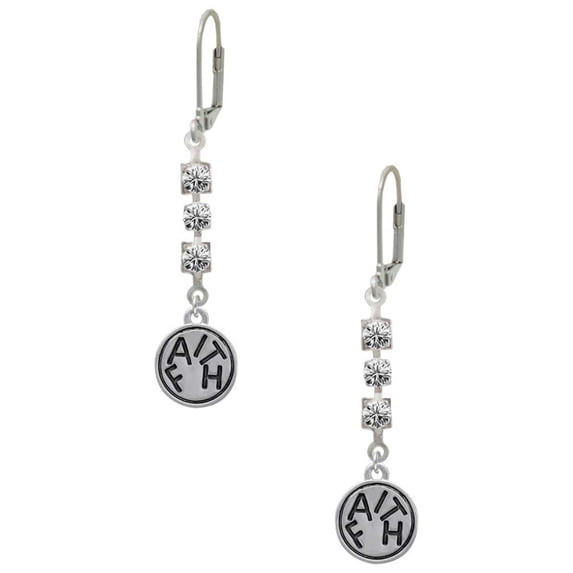 Silvertone Faith in Circle Crystal Madison Leverback Earrings