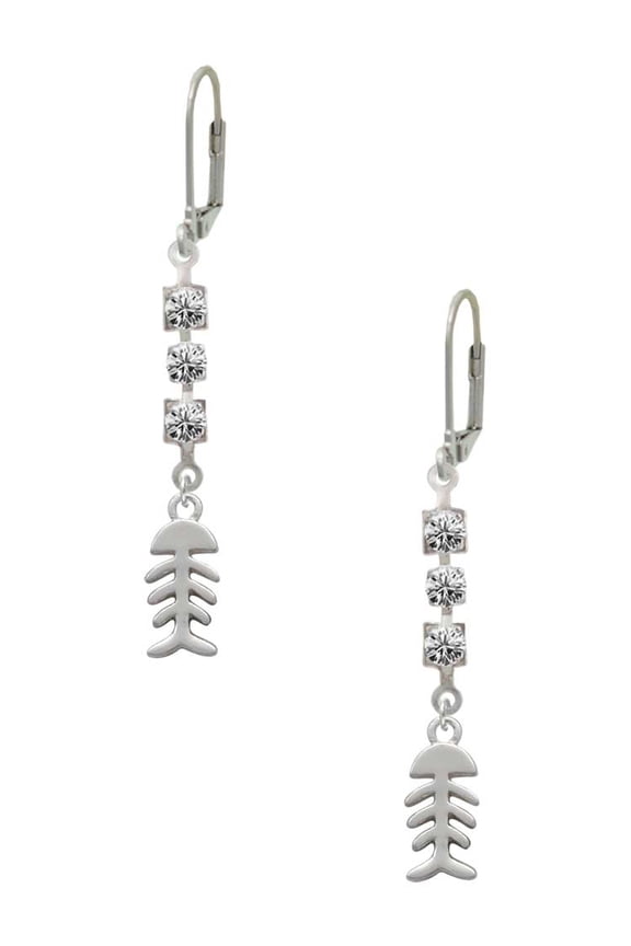 Silvertone Fish Bones Crystal Madison Leverback Earrings