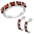 thumbnail image 1 of Silvertone Genuine Garnet Ring and Earrings Set, 1 of 1