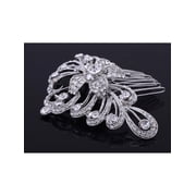 Silvertone Genuine Rhinestone Elegant Center Flower Swirl Fashion Hair Comb