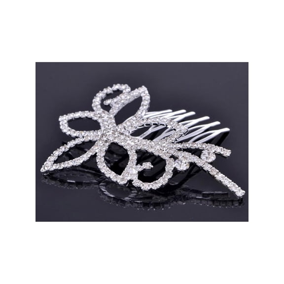 Silvertone Genuine Rhinestone Encrusted Flower Swirl Fashion Bridal Hair Comb