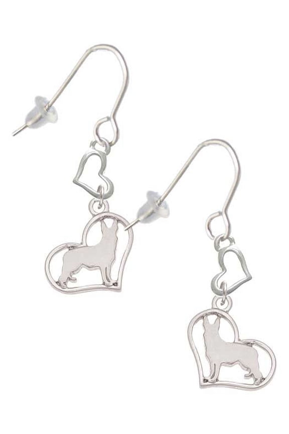 Silvertone German Shepard Silhouette Heart Heart French Earrings