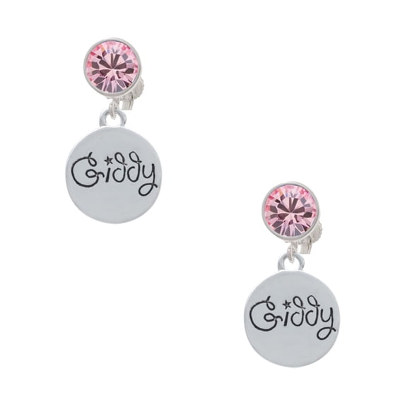 Delight Jewelry Silvertone Giddy Circle Pink Crystal Clip on Earrings