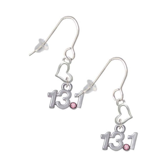 Silvertone Half Marathon - 13.1 with Pink Crystal Heart French Earrings