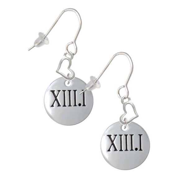 Silvertone Half Marathon Roman Numeral Heart French Earrings