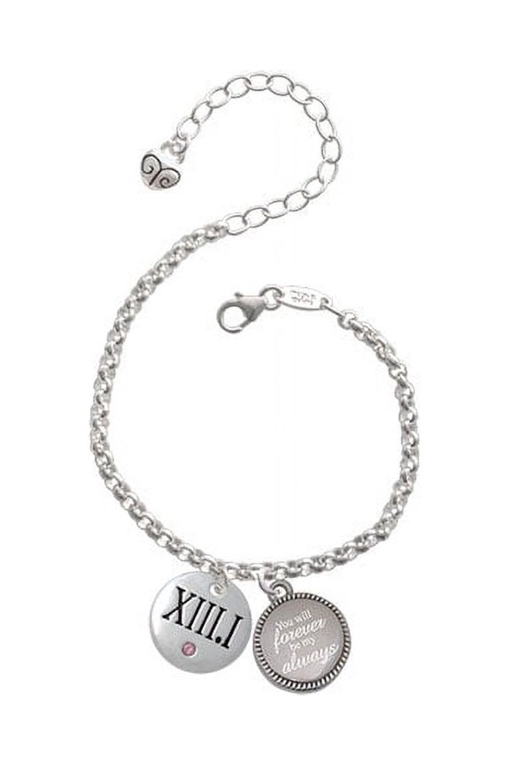 Silvertone Half Marathon with Pink Crystal Roman Numeral You Will Forever Be My Always Engraved Bracelet
