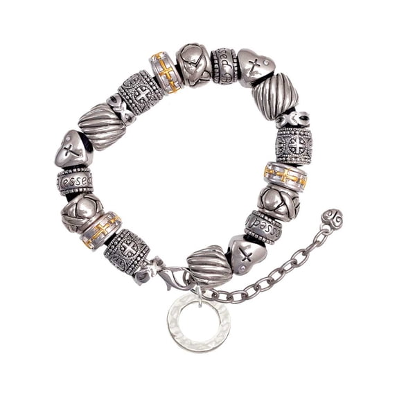 Silvertone Hammered Karma Ring Silver Tone Christian Bead Bracelet