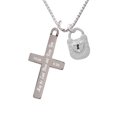 thumbnail image 1 of Silvertone Hammered Lock with Heart and Clear Crystals - Bless and Keep You - Cross Necklace, 1 of 2