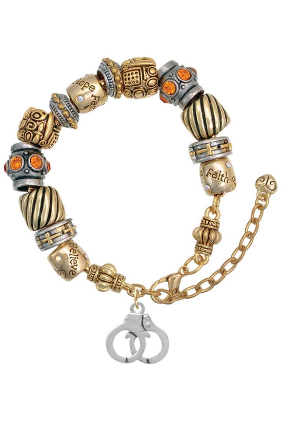 Silvertone Handcuffs Two Tone Christian Bead Bracelet