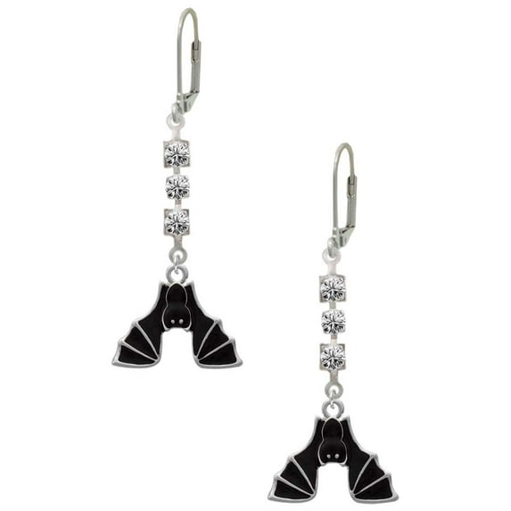 Silvertone Hanging Bat Crystal Madison Leverback Earrings