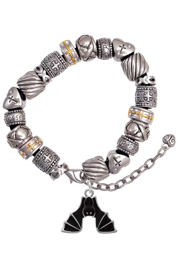 Silvertone Hanging Bat Silver Tone Christian Bead Bracelet