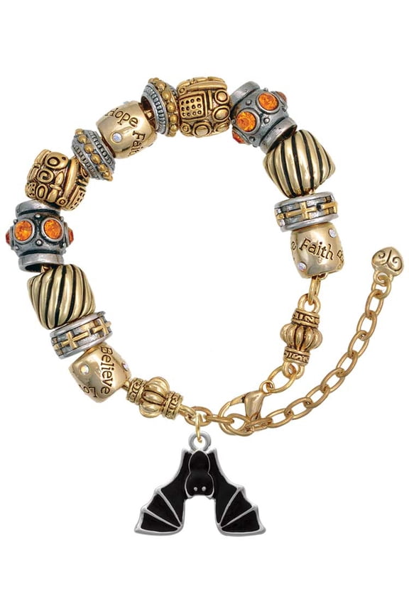 Silvertone Hanging Bat Two Tone Christian Bead Bracelet