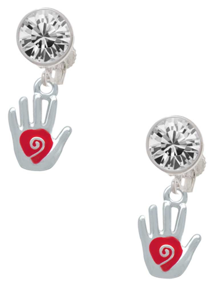 Silvertone Healing Hand Clear Crystal Clip On Earrings