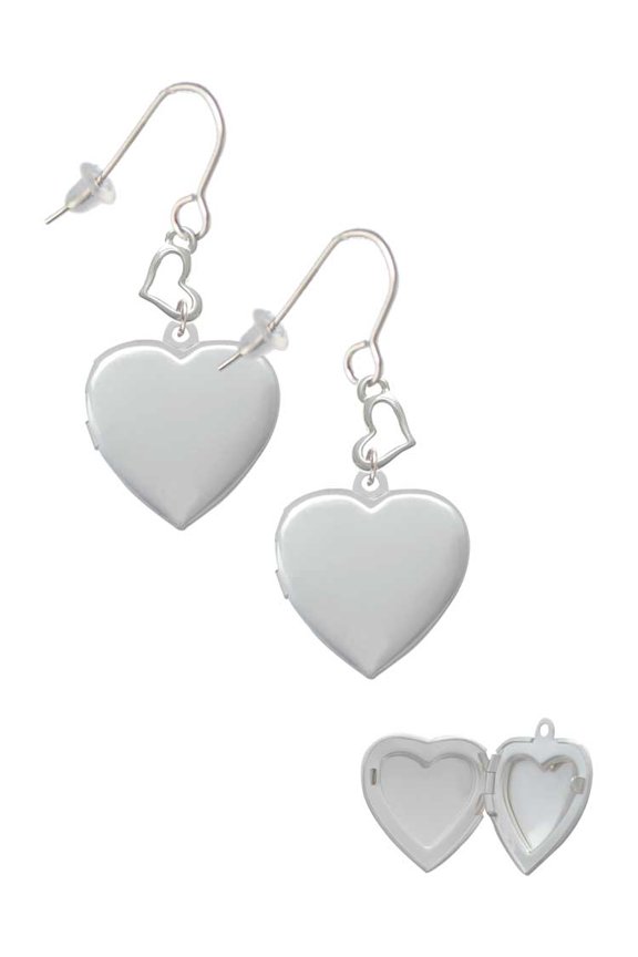 Silvertone Heart Locket Heart French Earrings