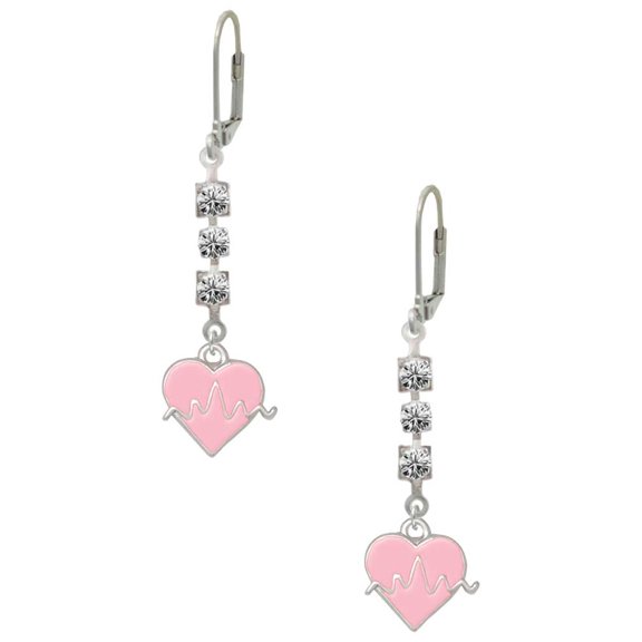 Silvertone Heartbeat on Pink Heart Crystal Madison Leverback Earrings