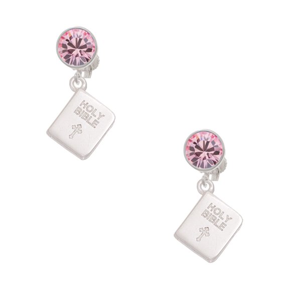 Delight Jewelry Silvertone Holy Bible Pink Crystal Clip on Earrings