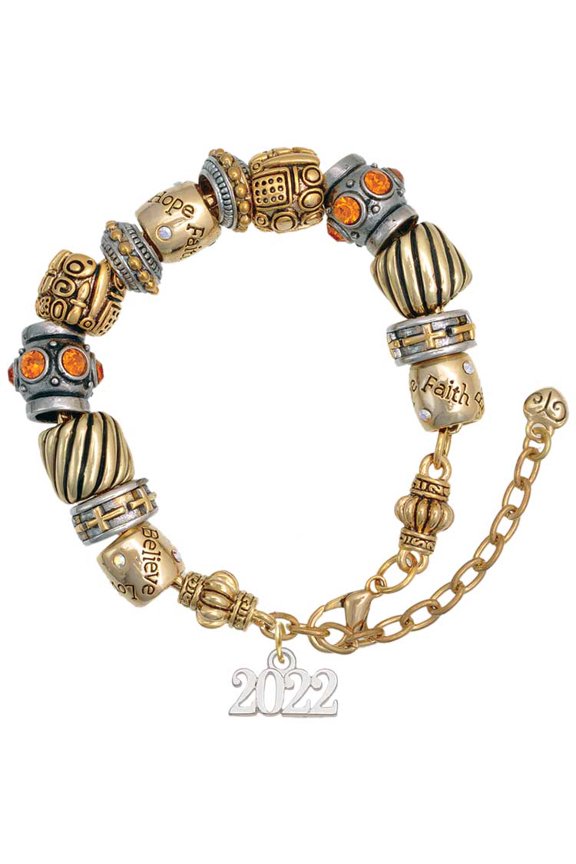 Silvertone Horizontal Year 2022 Two Tone Christian Bead Bracelet
