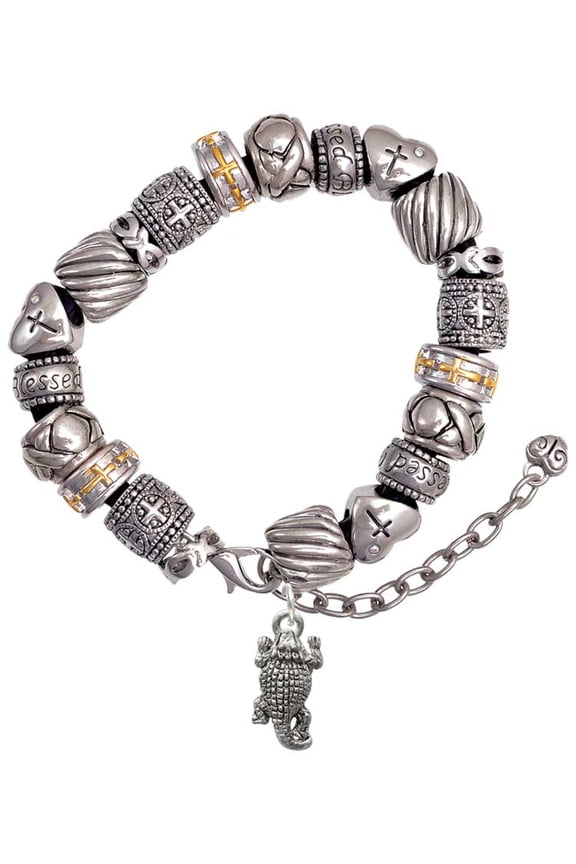 Silvertone Horn Toad Silver Tone Christian Bead Bracelet