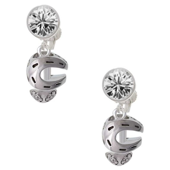 Silvertone Horseshoe Spinners Clear Crystal Clip On Earrings