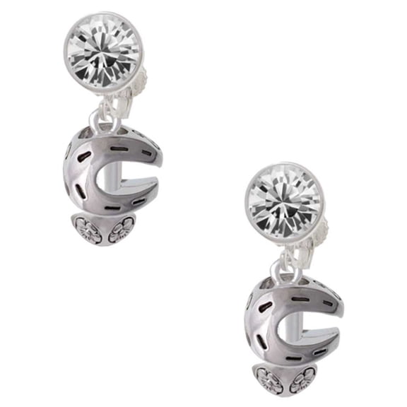 Silvertone Horseshoe Spinners Clear Crystal Clip On Earrings