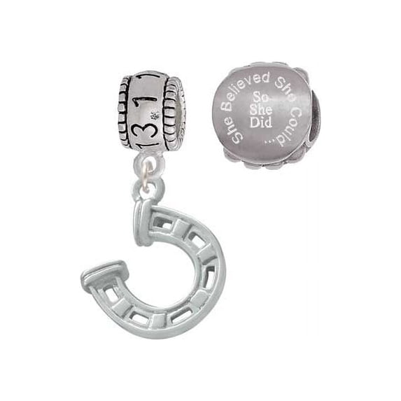 Silvertone Horseshoe with Side Loop 13.1 Half Marathon Run She Believed She Could Charm Beads (Set of 2)