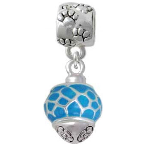 Silvertone Hot Blue Giraffe Print Spinner - Paw Print Charm Bead