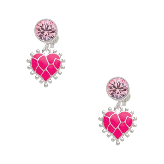 Delight Jewelry Silvertone Hot Pink Giraffe Print Heart Pink Crystal Clip on Earrings