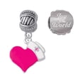 thumbnail image 1 of Silvertone Hot Pink Heart with Nurse Hat Joy to the World Charm Beads (Set of 2), 1 of 1
