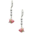 thumbnail image 1 of Silvertone Hot Pink Tropical Fish with Lime Green Stripe Crystal Madison Leverback Earrings, 1 of 2