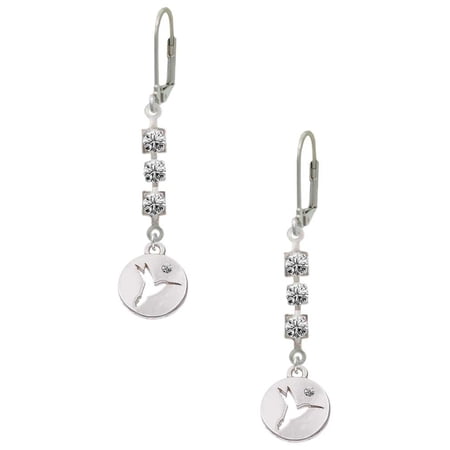 Silvertone Hummingbird Disc Crystal Madison Leverback Earrings