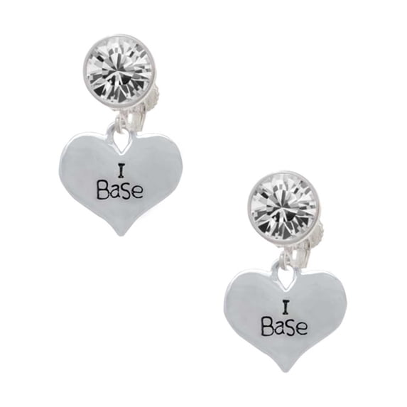 Silvertone I Base Heart Clear Crystal Clip On Earrings