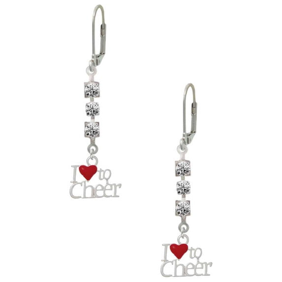 Silvertone I love to Cheer with Red Heart Crystal Madison Leverback Earrings