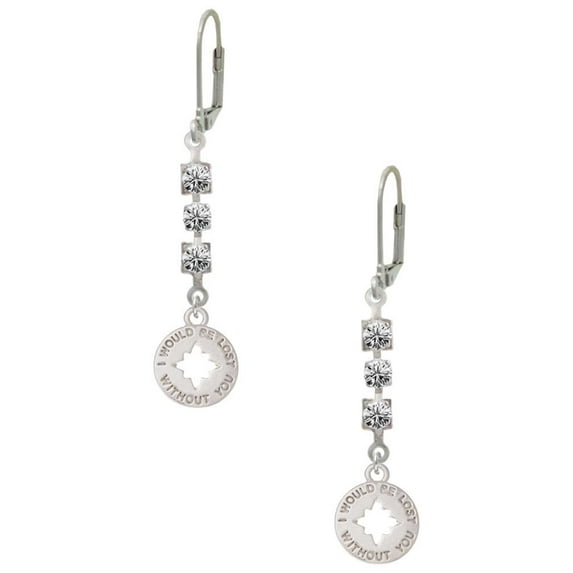 Silvertone I would be lost without you Crystal Madison Leverback Earrings