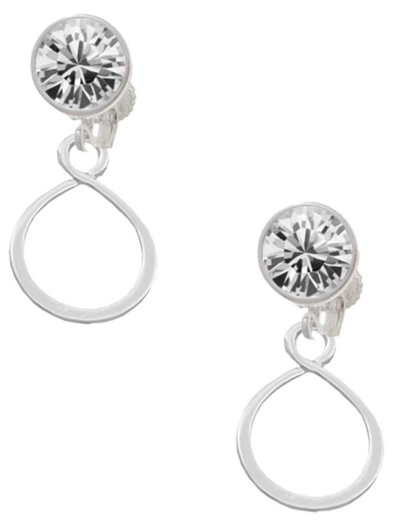 Silvertone Infinity Loop Clear Crystal Clip On Earrings