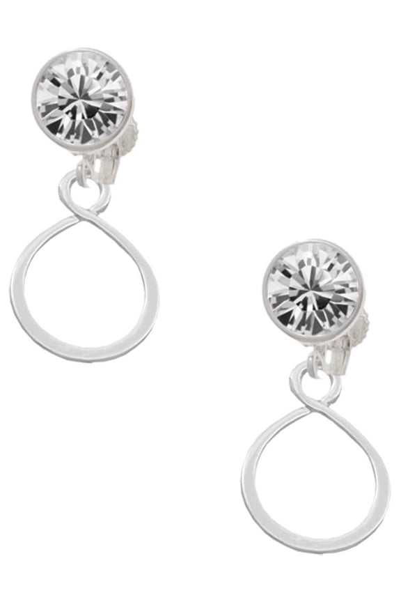 Silvertone Infinity Loop Clear Crystal Clip On Earrings